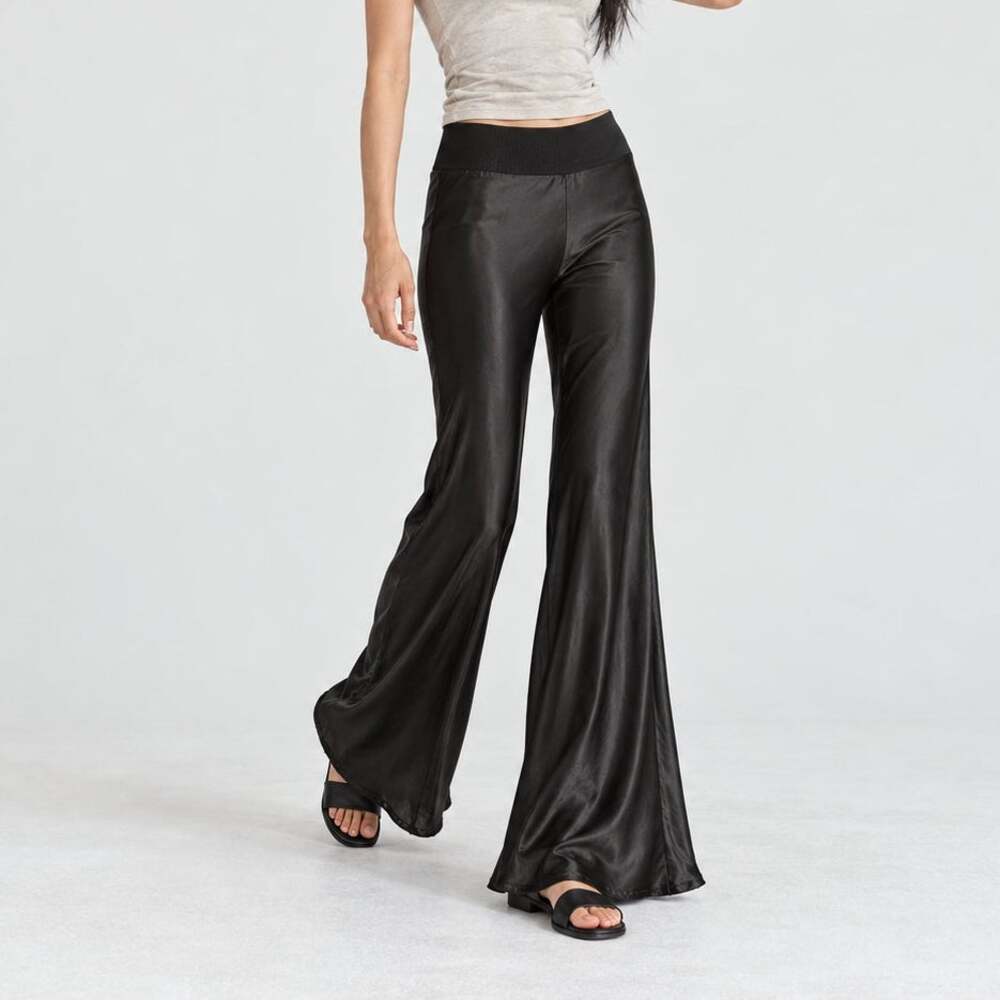 Enza Costa Satin Bias Cut Flare Pants Black Size 2/M